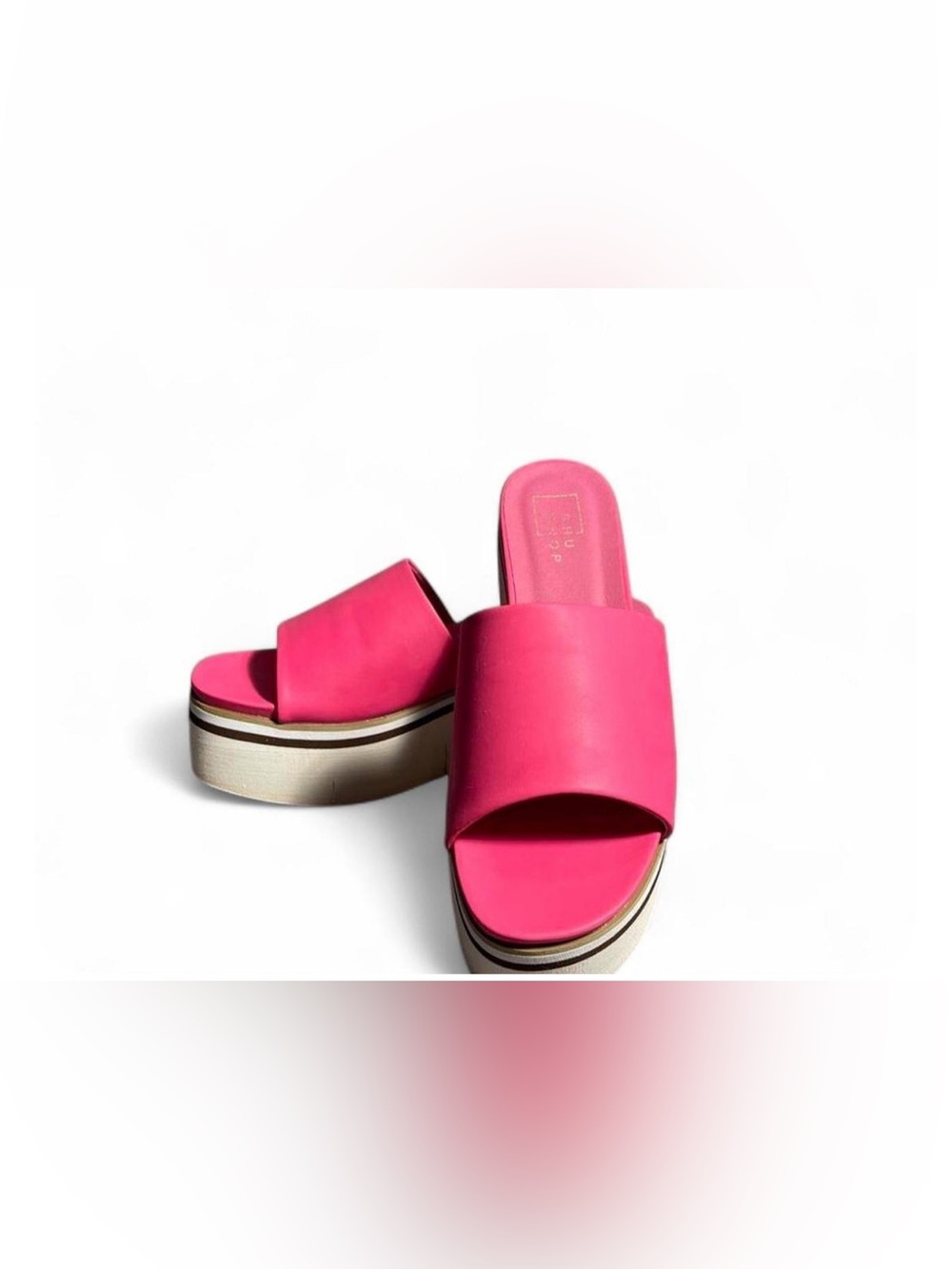 Shu Shop Women Hot Pink Platform Slide Sandals Striped Flatform Open Toe Pink